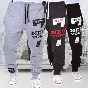 Men New York Print Jogger Dance Sportwear Baggy Casual Pants Trousers Sweatpants