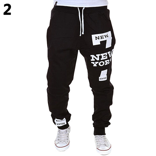 Men New York Print Jogger Dance Sportwear Baggy Casual Pants Trousers Sweatpants