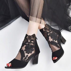 Summer Mesh Peep Toe Sandals Sexy Heels Single Shoes