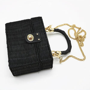 New rattan black straw Shoulder Bag Women hand-woven Messenger Bag Summer Beach Square box Straw Handbag For lady Bolsa Feminina