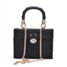 Load image into Gallery viewer, New rattan black straw Shoulder Bag Women hand-woven Messenger Bag Summer Beach Square box Straw Handbag For lady Bolsa Feminina