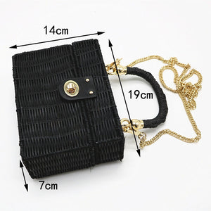 New rattan black straw Shoulder Bag Women hand-woven Messenger Bag Summer Beach Square box Straw Handbag For lady Bolsa Feminina