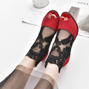 Summer Mesh Peep Toe Sandals Sexy Heels Single Shoes