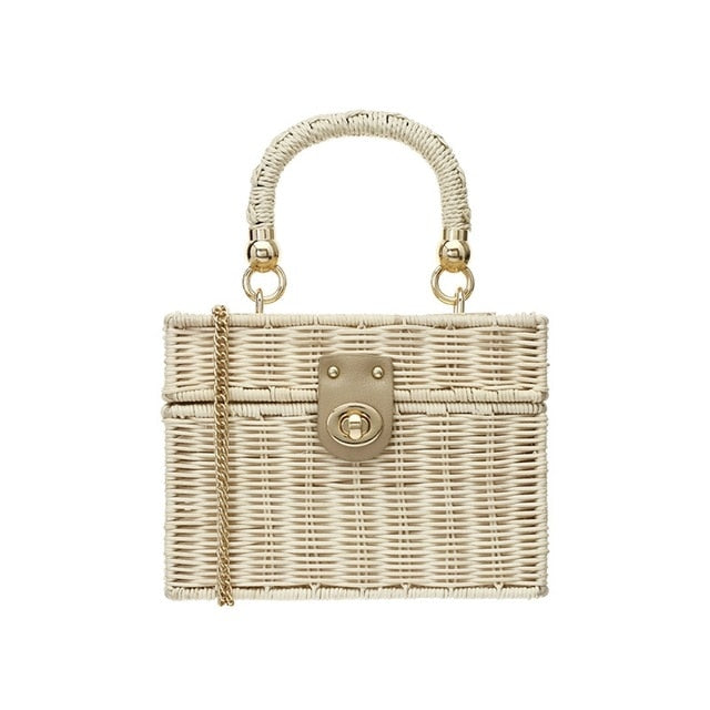 New rattan black straw Shoulder Bag Women hand-woven Messenger Bag Summer Beach Square box Straw Handbag For lady Bolsa Feminina