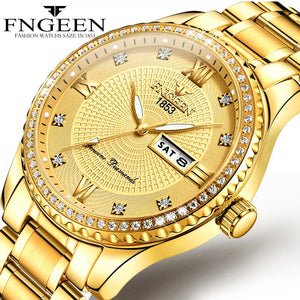 Luxury men's quartz watch brand steel calendar 30 meters Rolexable waterproof men's quartz watch gold clock relogio masculino