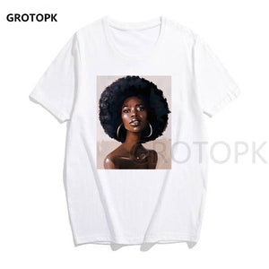 Melanin Poppin Printed Female T-shirt Short Sleeve Streetwear Summer Women Clothes 2019 Harajuku Top Graphic Tee White T Shirt