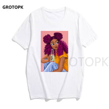 Load image into Gallery viewer, Melanin Poppin Printed Female T-shirt Short Sleeve Streetwear Summer Women Clothes 2019 Harajuku Top Graphic Tee White T Shirt