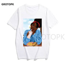 Load image into Gallery viewer, Melanin Poppin Printed Female T-shirt Short Sleeve Streetwear Summer Women Clothes 2019 Harajuku Top Graphic Tee White T Shirt