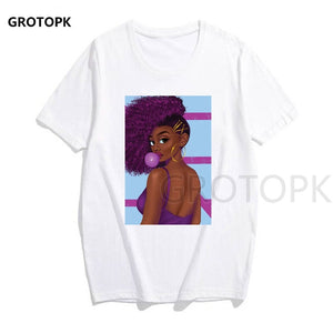 Melanin Poppin Printed Female T-shirt Short Sleeve Streetwear Summer Women Clothes 2019 Harajuku Top Graphic Tee White T Shirt