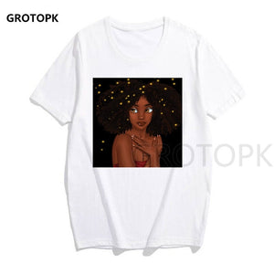 Melanin Poppin Printed Female T-shirt Short Sleeve Streetwear Summer Women Clothes 2019 Harajuku Top Graphic Tee White T Shirt