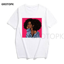 Load image into Gallery viewer, Melanin Poppin Printed Female T-shirt Short Sleeve Streetwear Summer Women Clothes 2019 Harajuku Top Graphic Tee White T Shirt