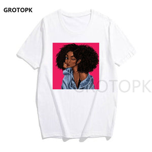 Melanin Poppin Printed Female T-shirt Short Sleeve Streetwear Summer Women Clothes 2019 Harajuku Top Graphic Tee White T Shirt