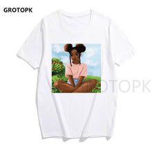 Load image into Gallery viewer, Melanin Poppin Printed Female T-shirt Short Sleeve Streetwear Summer Women Clothes 2019 Harajuku Top Graphic Tee White T Shirt