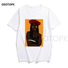 Load image into Gallery viewer, Melanin Poppin Printed Female T-shirt Short Sleeve Streetwear Summer Women Clothes 2019 Harajuku Top Graphic Tee White T Shirt