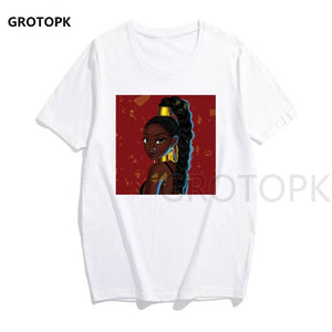 Melanin Poppin Printed Female T-shirt Short Sleeve Streetwear Summer Women Clothes 2019 Harajuku Top Graphic Tee White T Shirt