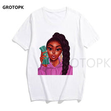 Load image into Gallery viewer, Melanin Poppin Printed Female T-shirt Short Sleeve Streetwear Summer Women Clothes 2019 Harajuku Top Graphic Tee White T Shirt