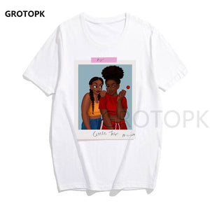 Melanin Poppin Printed Female T-shirt Short Sleeve Streetwear Summer Women Clothes 2019 Harajuku Top Graphic Tee White T Shirt