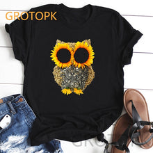 Load image into Gallery viewer, 2019 Summer Women&#39;s Fashion Sunflower and Letter Print Women Casual T-shirt Plus Size graphic tees women Black tshirt