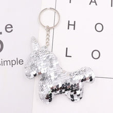 Load image into Gallery viewer, 1PCS Dolphin Star Unicorn animal Keychain Glitter Pompom Sequins Key Chain Gifts for Women  Car Bag Accessories Key Ring Jewelry