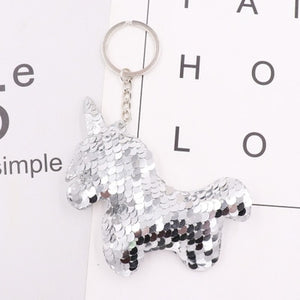 1PCS Dolphin Star Unicorn animal Keychain Glitter Pompom Sequins Key Chain Gifts for Women  Car Bag Accessories Key Ring Jewelry