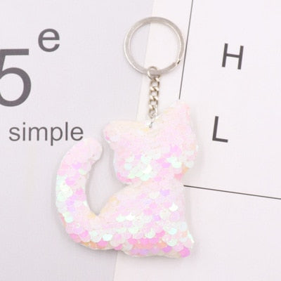 1PCS Dolphin Star Unicorn animal Keychain Glitter Pompom Sequins Key Chain Gifts for Women  Car Bag Accessories Key Ring Jewelry