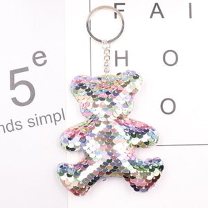 1PCS Dolphin Star Unicorn animal Keychain Glitter Pompom Sequins Key Chain Gifts for Women  Car Bag Accessories Key Ring Jewelry