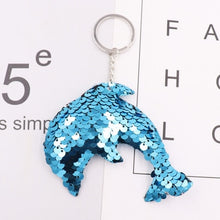 Load image into Gallery viewer, 1PCS Dolphin Star Unicorn animal Keychain Glitter Pompom Sequins Key Chain Gifts for Women  Car Bag Accessories Key Ring Jewelry