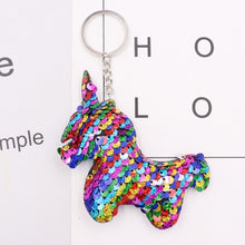 Load image into Gallery viewer, 1PCS Dolphin Star Unicorn animal Keychain Glitter Pompom Sequins Key Chain Gifts for Women  Car Bag Accessories Key Ring Jewelry