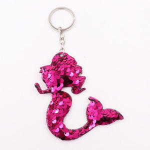 1PCS Dolphin Star Unicorn animal Keychain Glitter Pompom Sequins Key Chain Gifts for Women  Car Bag Accessories Key Ring Jewelry