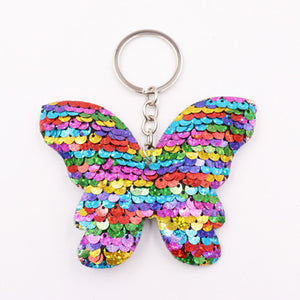 1PCS Dolphin Star Unicorn animal Keychain Glitter Pompom Sequins Key Chain Gifts for Women  Car Bag Accessories Key Ring Jewelry