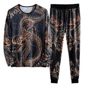 2019 Autumn Spring Chinese Dragon Tracksuits Mens Sport Set Hoodie Pants Sportswear Men Brand Sporting Suit Track Print Clothes