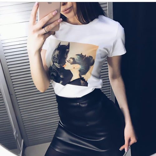 ZOGANKI Women Casual T Shirt Funny Cartoon Print Tops Tee Summer Short Sleeve Tee Shirts Female Graphic T-shirt Tops