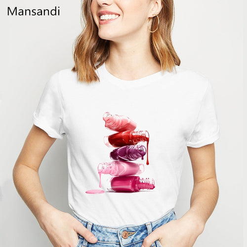 watercolor red Nail Polish tshirt women clothes 2019 summer tops tee shirt femme vogue funny t shirts camiseta mujer streetwear
