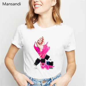 watercolor red Nail Polish tshirt women clothes 2019 summer tops tee shirt femme vogue funny t shirts camiseta mujer streetwear