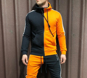 Two Pieces Set Men Half Black Half White Men's Sports Suit Autumn Winter Pant Sweatshirt Male Hoody Tracksuit Sweatsuit Outfit