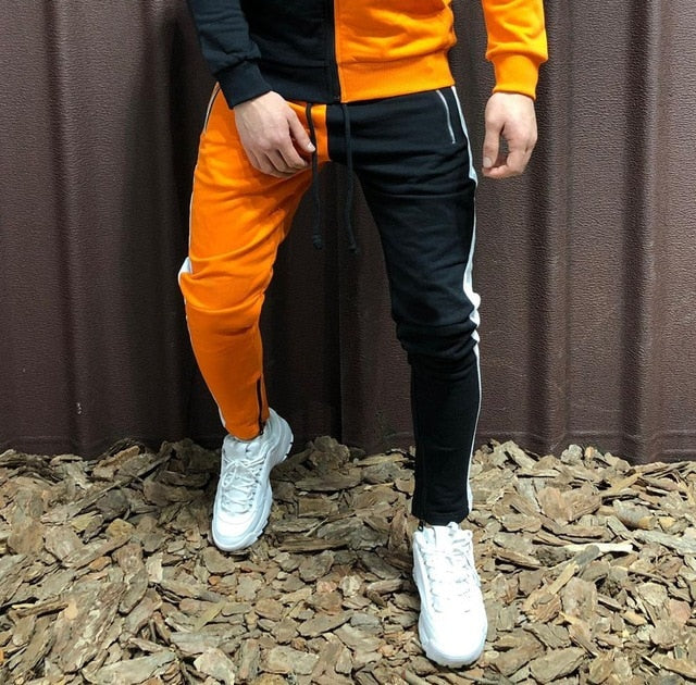 Two Pieces Set Men Half Black Half White Men's Sports Suit Autumn Winter Pant Sweatshirt Male Hoody Tracksuit Sweatsuit Outfit