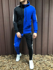 Two Pieces Set Men Half Black Half White Men's Sports Suit Autumn Winter Pant Sweatshirt Male Hoody Tracksuit Sweatsuit Outfit