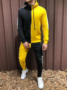 Two Pieces Set Men Half Black Half White Men's Sports Suit Autumn Winter Pant Sweatshirt Male Hoody Tracksuit Sweatsuit Outfit