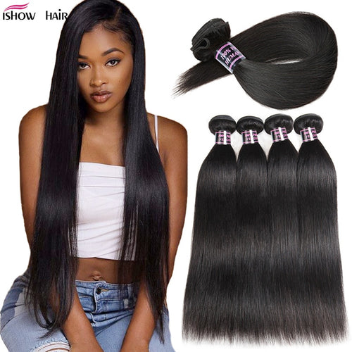Ishow Brazilian Hair Weave Bundles Straight Hair Bundles Natural Color 100% Human Hair Bundles Non-Remy Brazilian Straight Hair