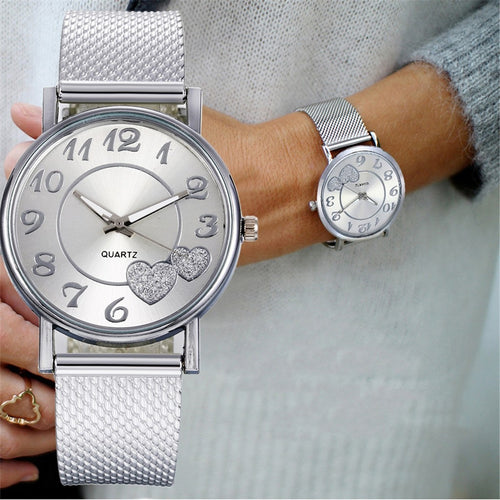 Fashion Women watches Ladies watch Silver Gold Heart Dial Silicone mesh belt Wrist Watch часы женские reloj mujer montre femme/d