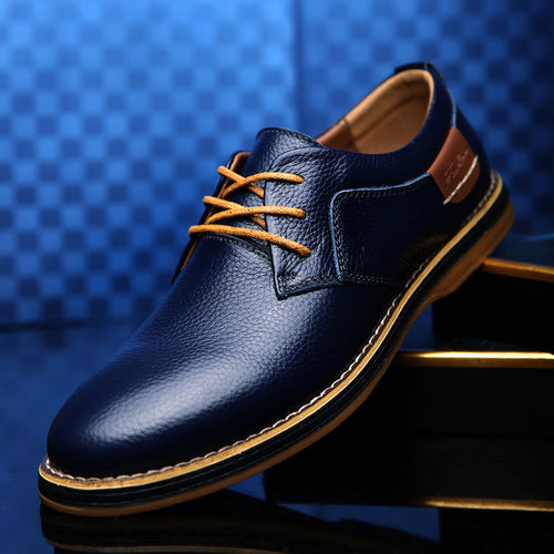 Merkmak Oxford Genuine Leather Dress Shoes Men Classic Lace-Up Winter Spring Office Walking Footwear Big Size 48 Flats Male