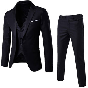 New 3 Pieces Business Blazer +Vest +Pants Suit Sets Men Autumn Fashion Solid Slim Wedding Set Vintage Classic Blazers Male