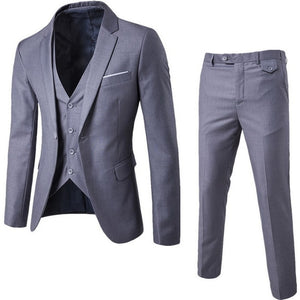 New 3 Pieces Business Blazer +Vest +Pants Suit Sets Men Autumn Fashion Solid Slim Wedding Set Vintage Classic Blazers Male