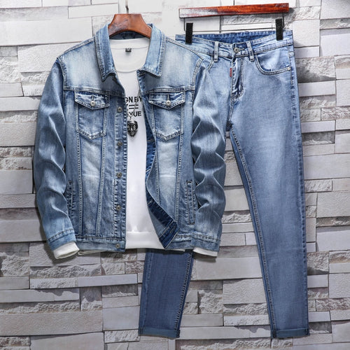 Mens Jeans Suit Sweat Suit Set Men Jacket Spring/autumn Jeans Tracksuit Street Style Cowboy Coat Plus Size Men's Casual Suit