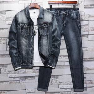Mens Jeans Suit Sweat Suit Set Men Jacket Spring/autumn Jeans Tracksuit Street Style Cowboy Coat Plus Size Men's Casual Suit