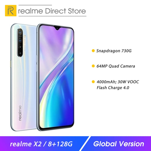 Global Version realme X2 8GB RAM 128GB Moblie Phone Snapdragon 730G 64MP Quad Camera 6.4