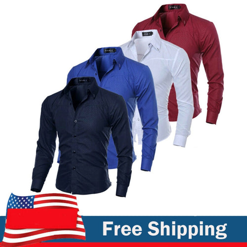 2020 Fashion Men Luxury Casual Formal Shirt Wedding Party Decent Long Sleeve Slim Fit Tops Business Office Work Outwear Shirts