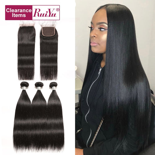 Straight Hair Bundles With Closure Human Hair Bundles With Closure Non-remy Brazilian Hair Weave Bundles With Closure RUIYU Hair