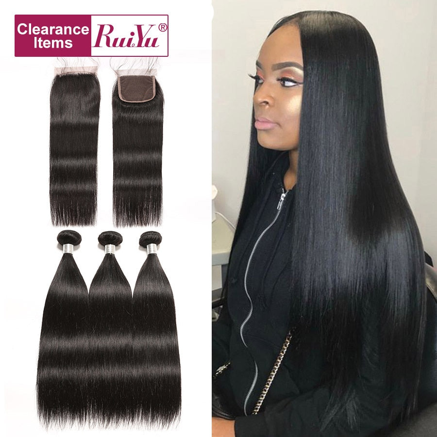 Straight Hair Bundles With Closure Human Hair Bundles With Closure Non-remy Brazilian Hair Weave Bundles With Closure RUIYU Hair