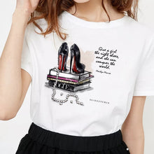 Load image into Gallery viewer, Perfumer Floral Stripe T Shirt Women Shirt Summer Shirt Lady Luxury Brand Streetwear T-shirt Tops Graphic Tees Women Kawaii